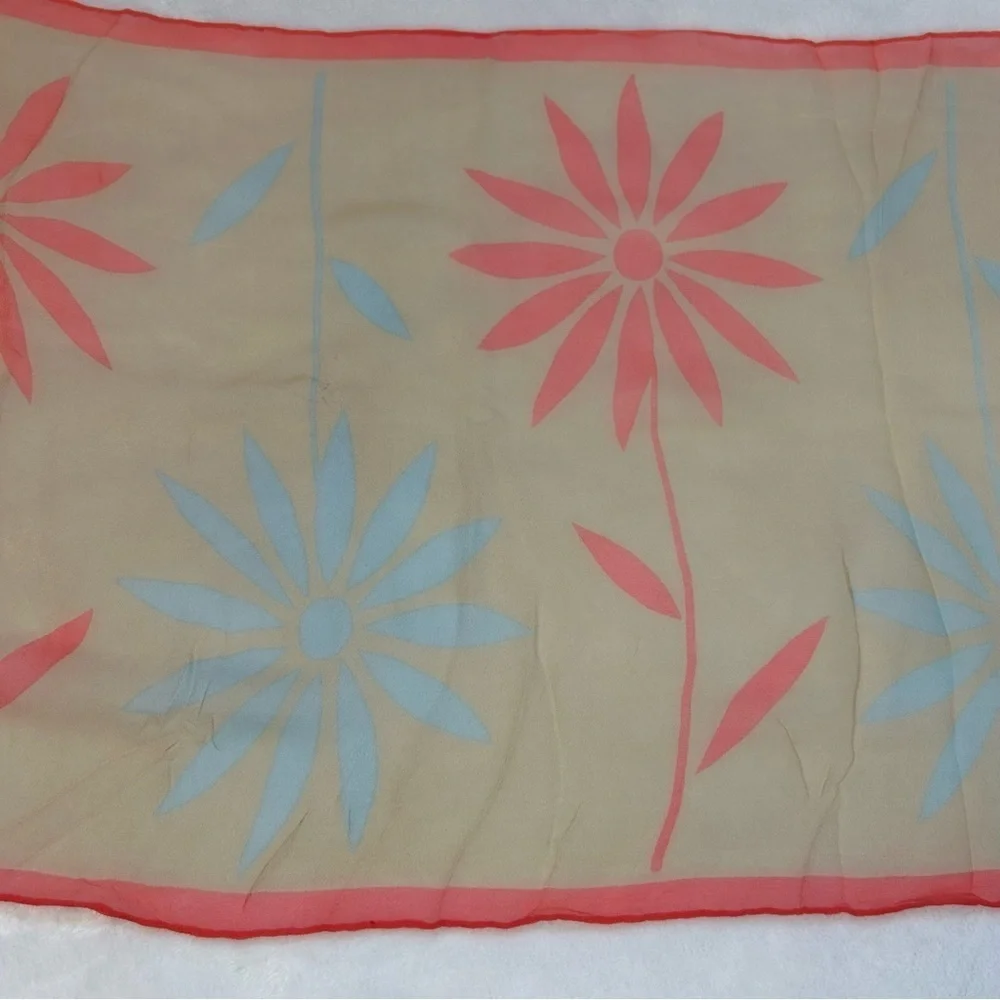 Vintage Glentex Hand Rolled Made in Japan Silk Floral Daisy Scarf